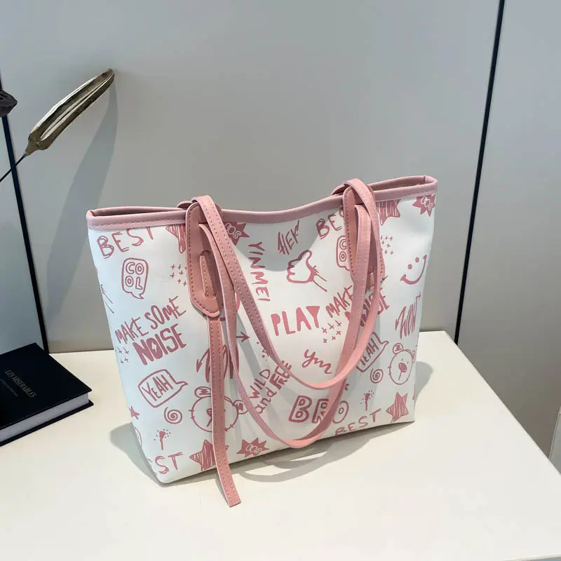 Women Cartoon Print Cartoon Tote Bag Black White