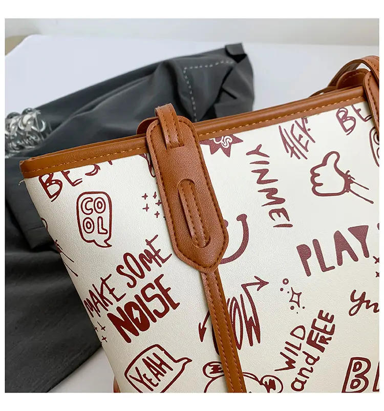 Women Cartoon Print Cartoon Tote Bag Black White — feature 10