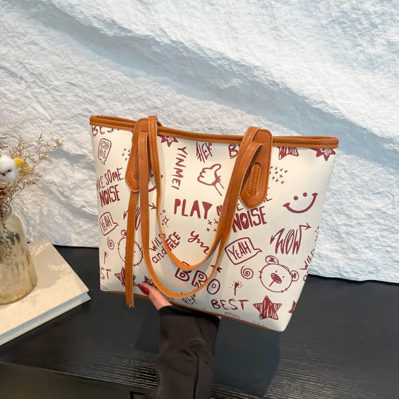 Women Cartoon Print Cartoon Tote Bag Black White — feature 20