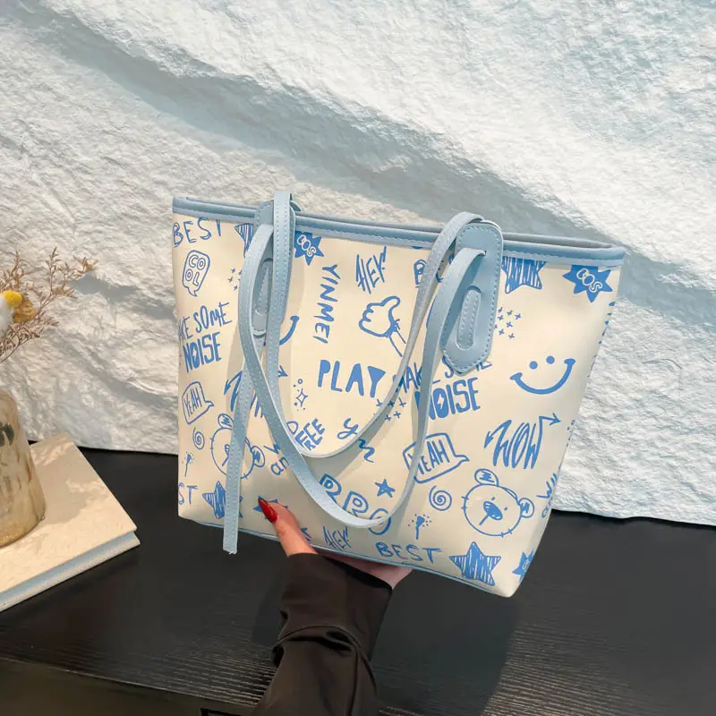 Women Cartoon Print Cartoon Tote Bag Black White — feature 22