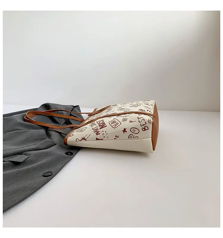Women Cartoon Print Cartoon Tote Bag Black White — feature 7