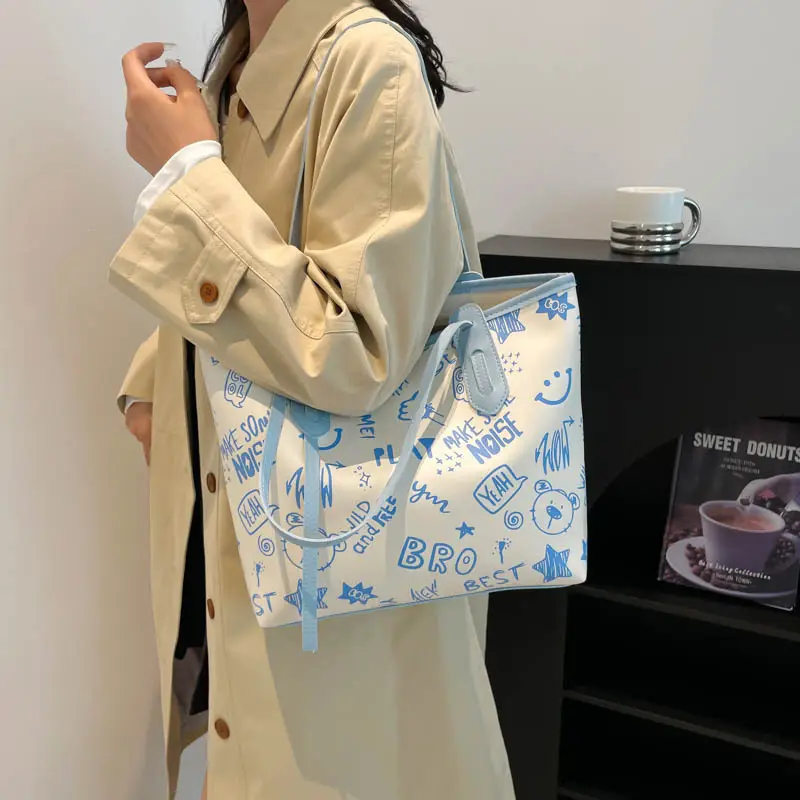 Large Capacity Blue Graphic Tote Bag for Women - Image 6