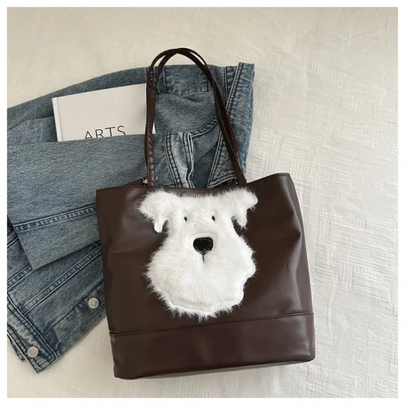 Cute Bear Face Shoulder Bag for Women Cream - Image 4