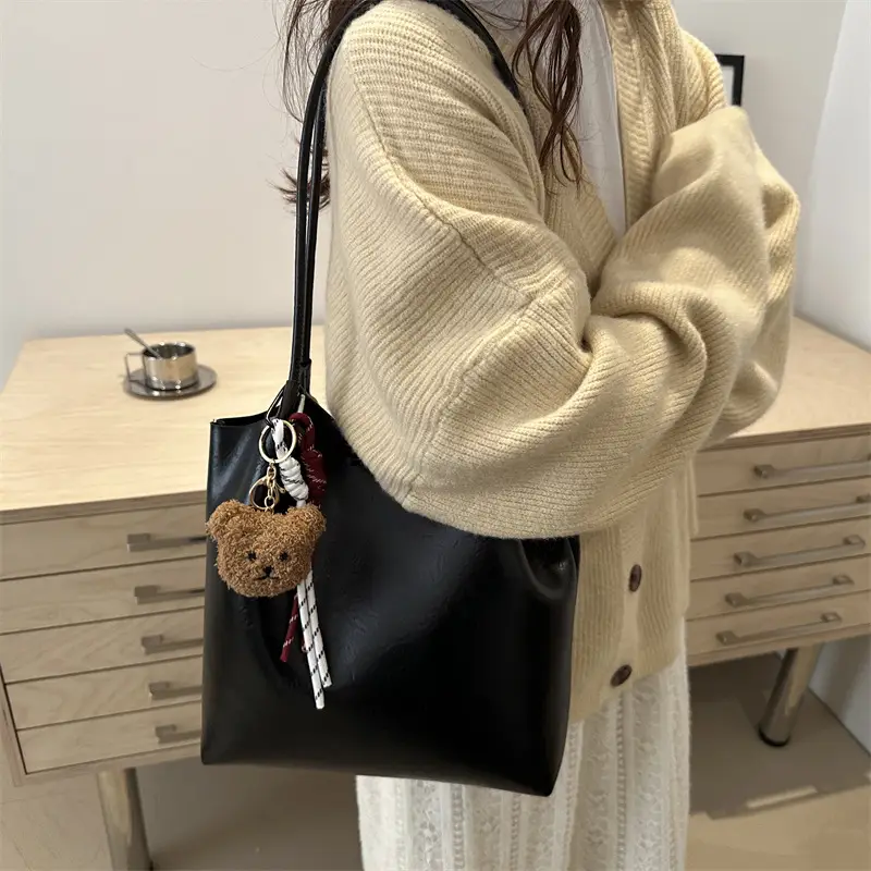 Brown One-Shoulder Women's Tote Bag with Tassel - Image 6