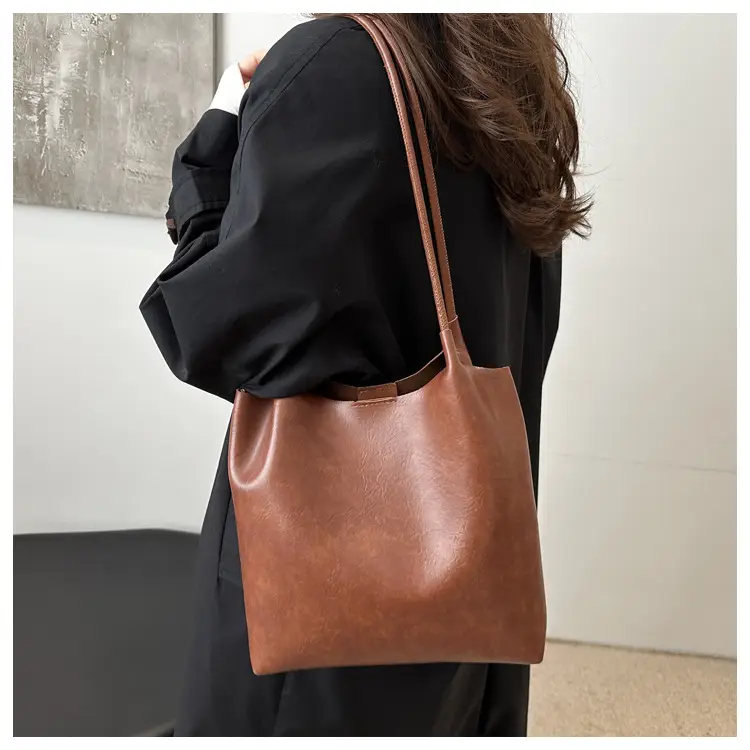 Brown One-Shoulder Women's Tote Bag with Tassel — feature 13