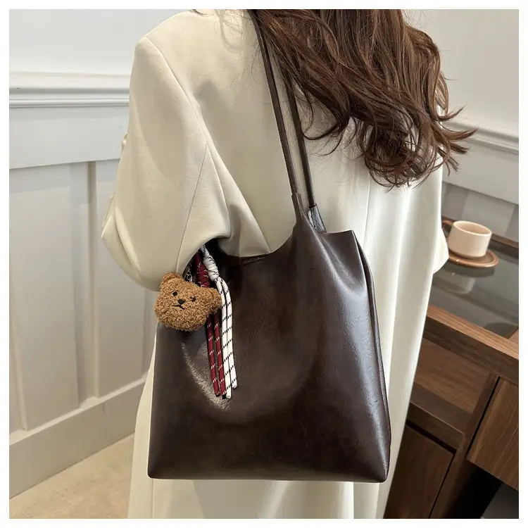 Brown One-Shoulder Women's Tote Bag with Tassel — feature 16