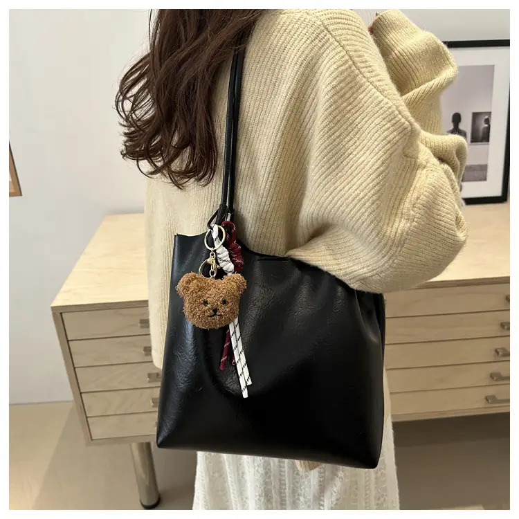 Brown One-Shoulder Women's Tote Bag with Tassel — feature 18