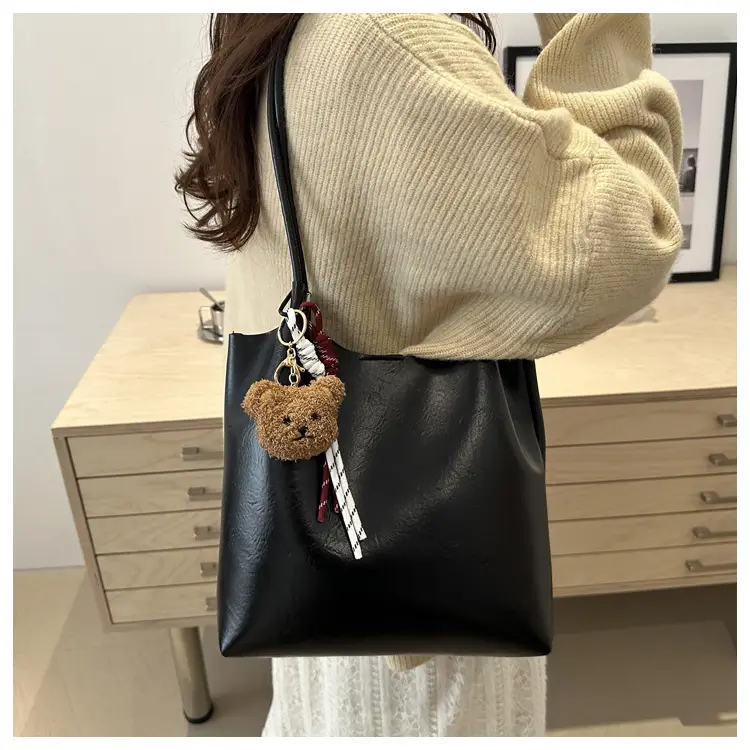 Brown One-Shoulder Women's Tote Bag with Tassel — feature 19
