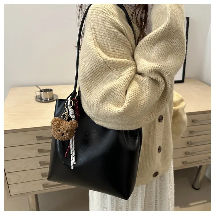 Brown One-Shoulder Women's Tote Bag with Tassel — feature 20