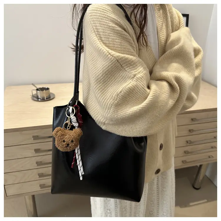 Brown One-Shoulder Women's Tote Bag with Tassel — feature 21