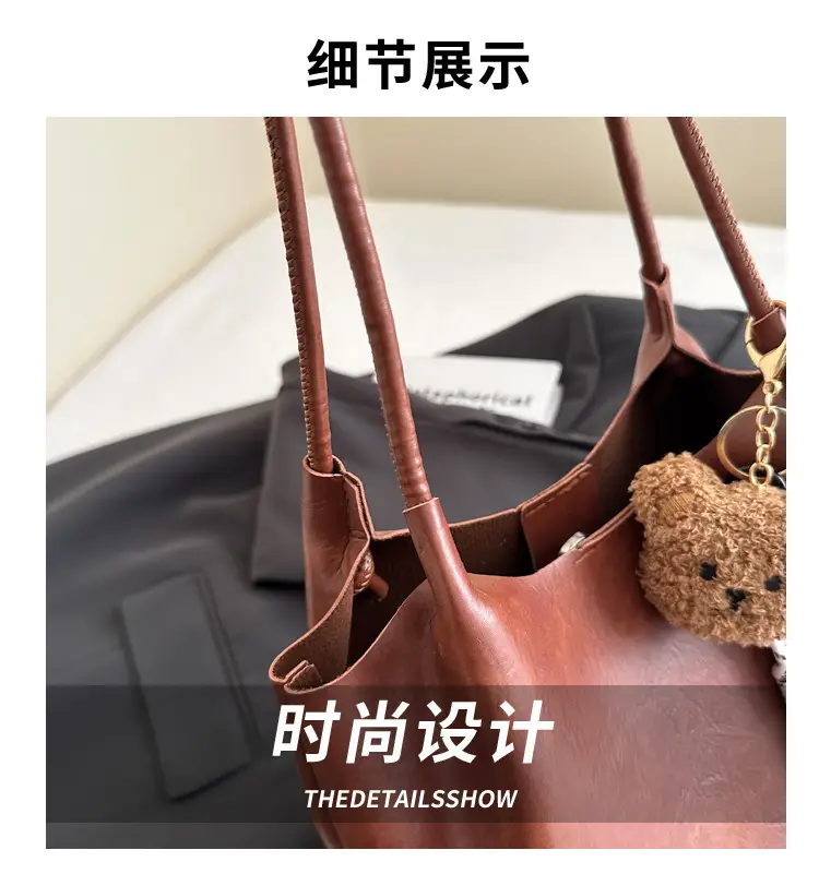 Brown One-Shoulder Women's Tote Bag with Tassel — feature 4