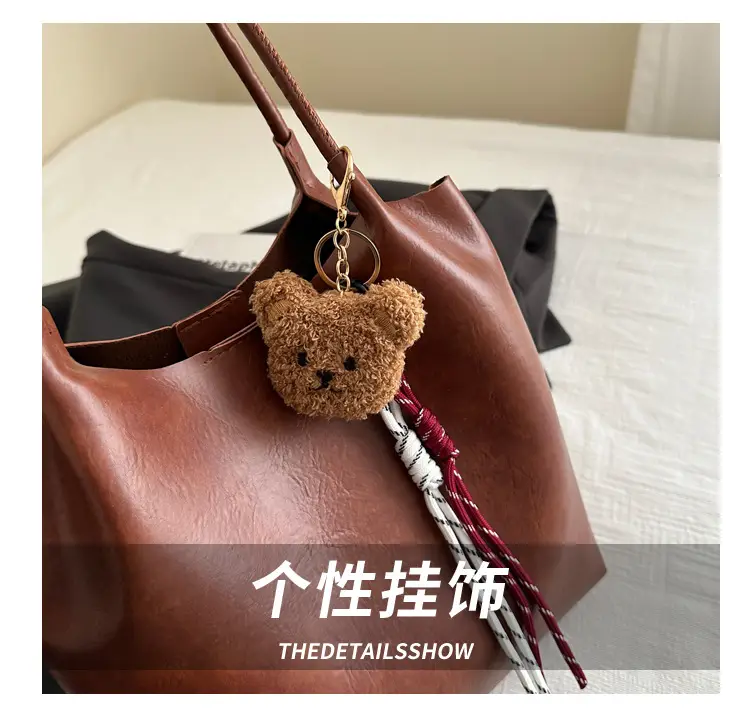 Brown One-Shoulder Women's Tote Bag with Tassel — feature 5