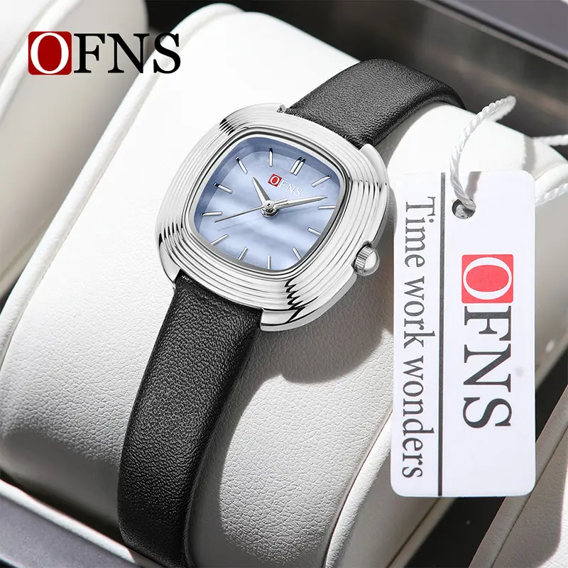 O'Fani Women's Square Dial Quartz Watch Black Leather Strap