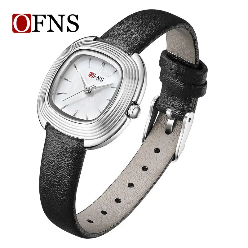 O'Fani Women's Square Dial Quartz Watch Black Leather Strap