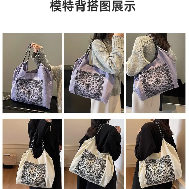 Retro Embroidered Nylon Tote Bag Women Large Capacity - Image 7