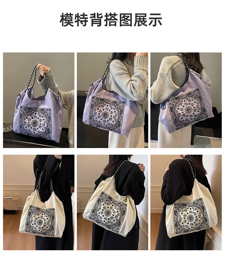 Retro Embroidered Nylon Tote Bag Women Large Capacity — feature 3