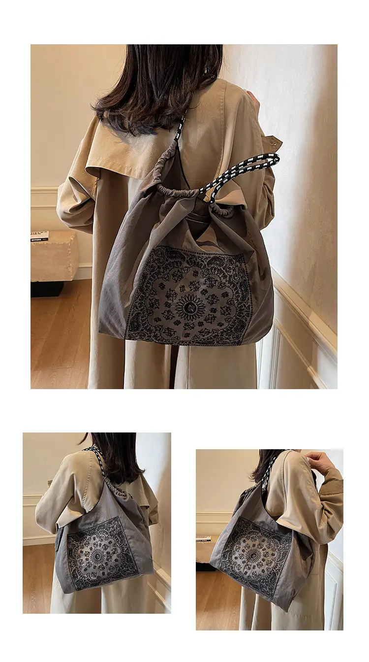 Retro Embroidered Nylon Tote Bag Women Large Capacity — feature 4