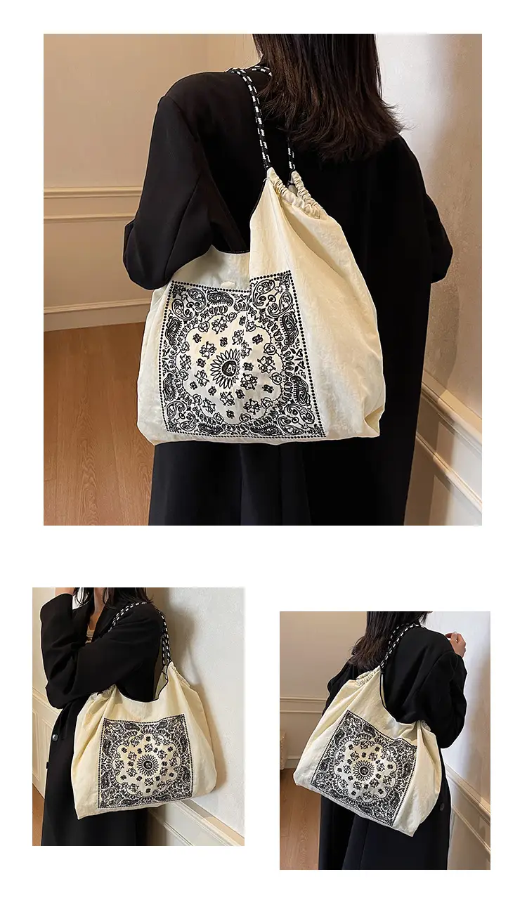 Retro Embroidered Nylon Tote Bag Women Large Capacity — feature 5