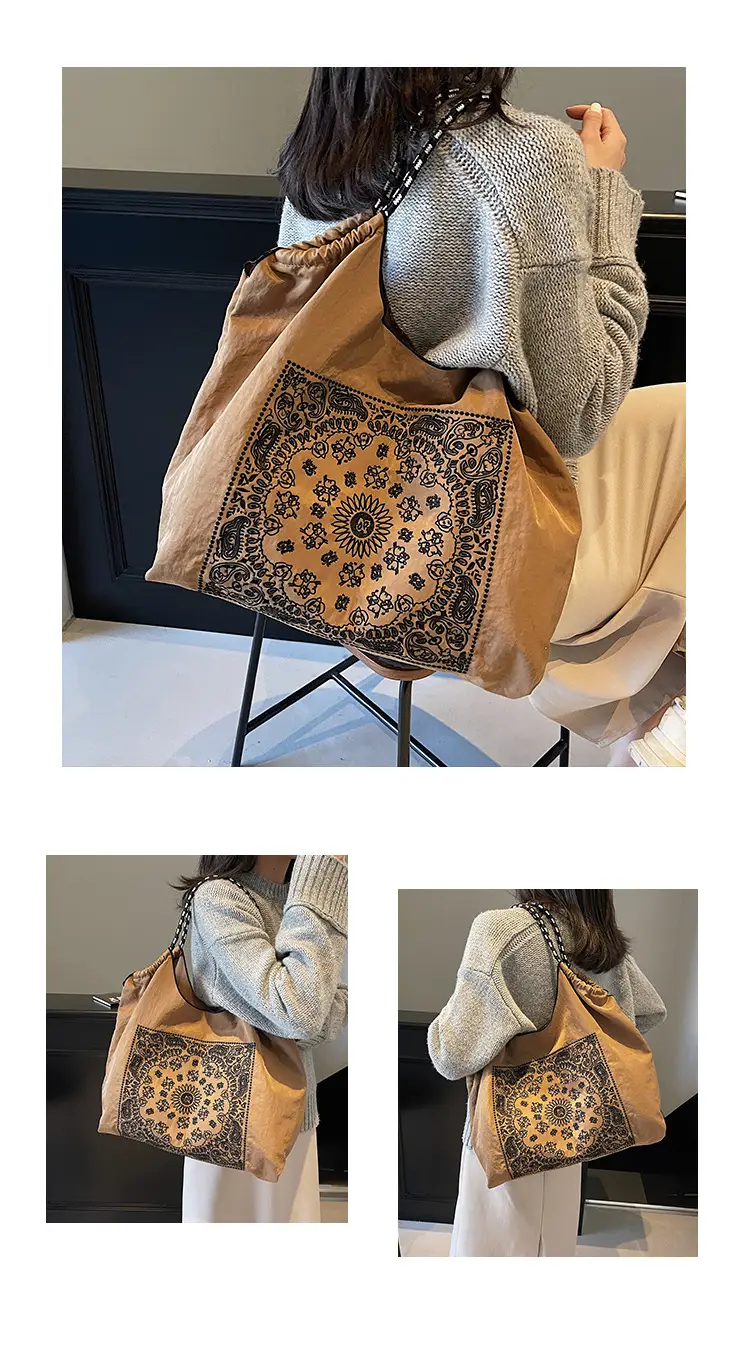 Retro Embroidered Nylon Tote Bag Women Large Capacity — feature 7