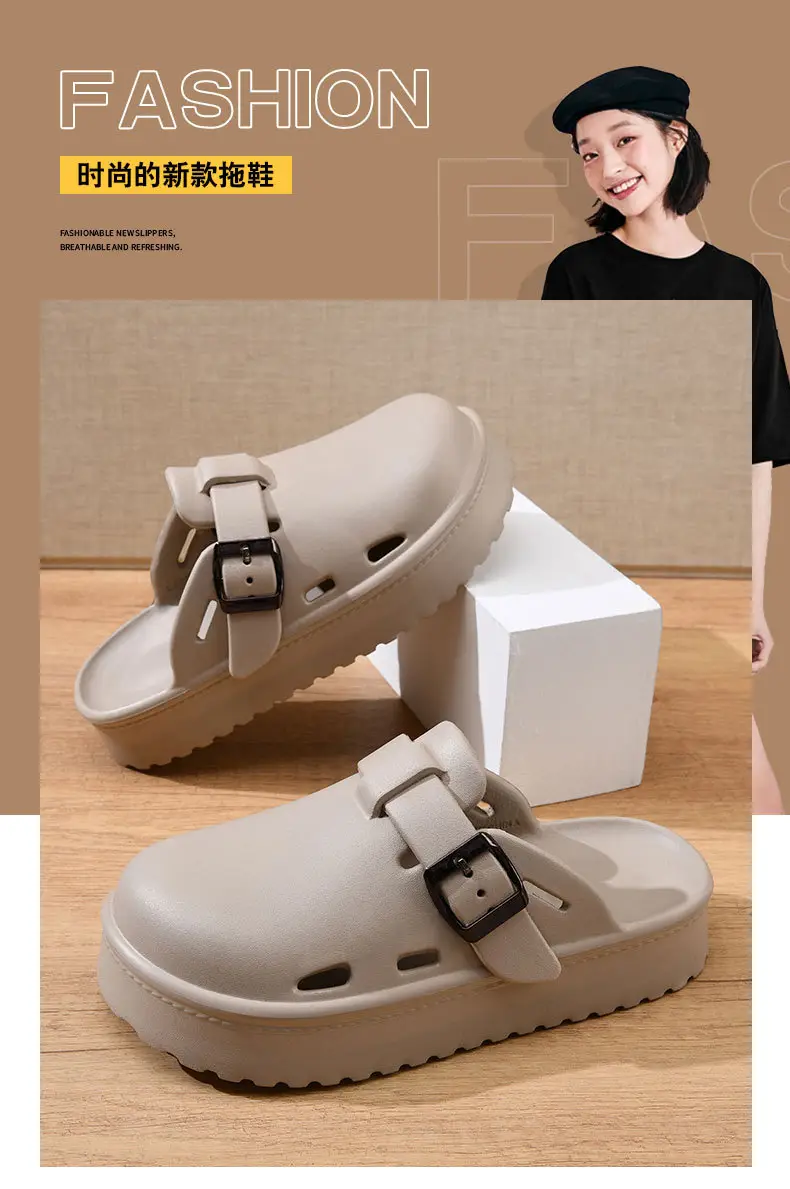 2024 New Thick-soled High-heeled Sandals Outwear Student Shoes Cross-border Slippers Women's Slippers with Baotou and Platform Slippers — feature 3