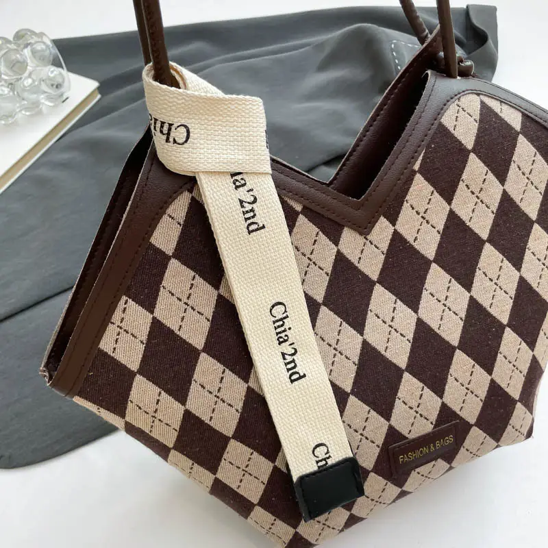 Niche Checkered Shoulder Bag Women 2024 Large Capacity - Image 8