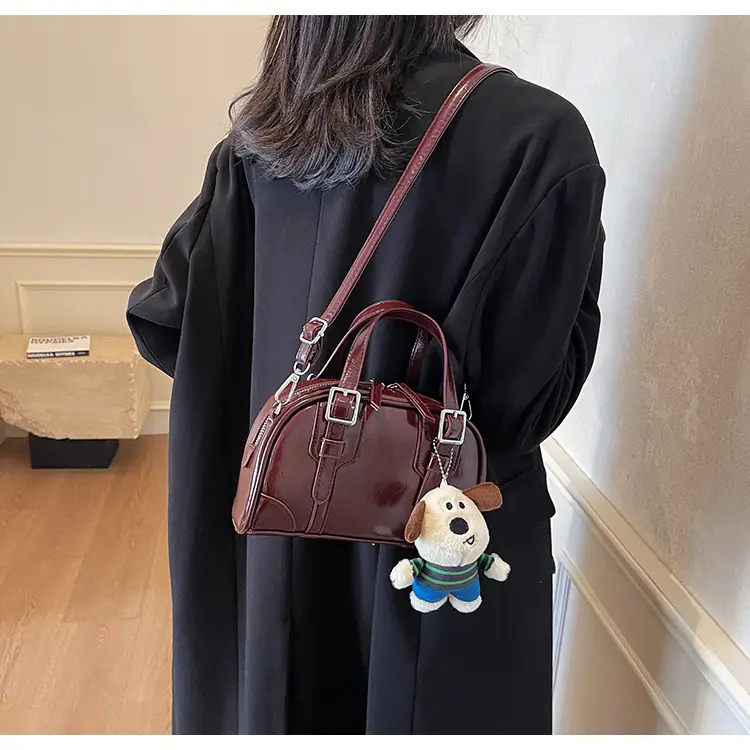 Women's Black Retro Crossbody Bag with Cute Bear Pendant — feature 20