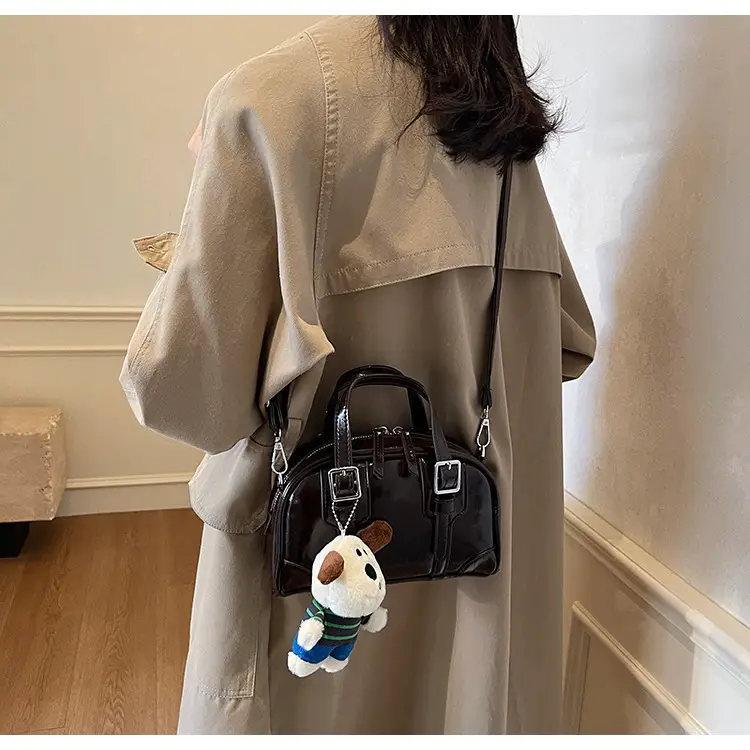 Women's Black Retro Crossbody Bag with Cute Bear Pendant — feature 24