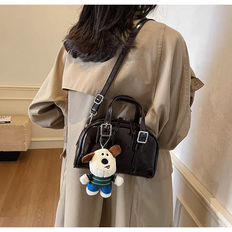 Women's Black Retro Crossbody Bag with Cute Bear Pendant — feature 25