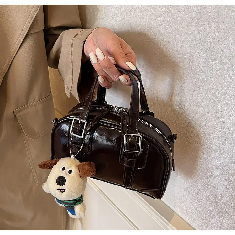 Women's Black Retro Crossbody Bag with Cute Bear Pendant — feature 26