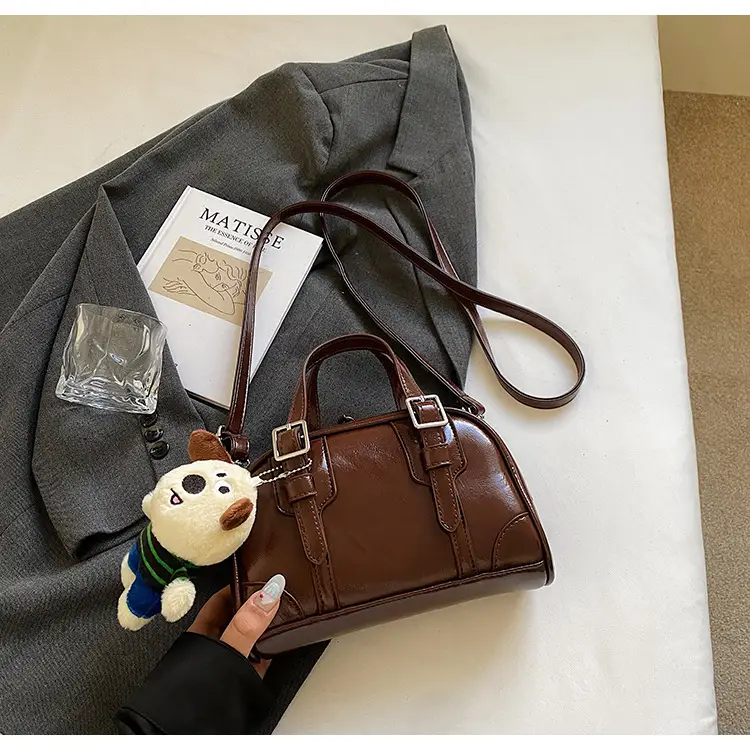 Women's Black Retro Crossbody Bag with Cute Bear Pendant — feature 32