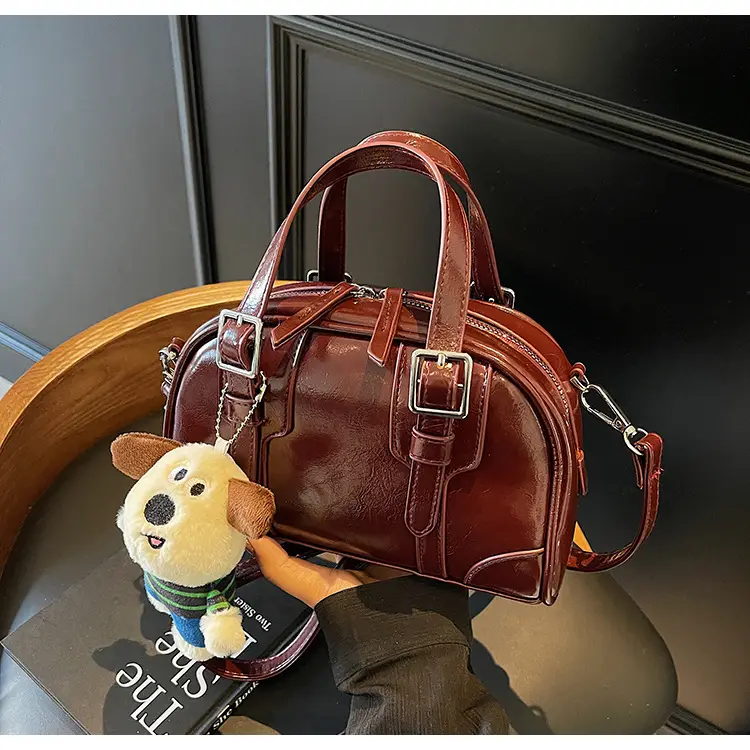 Women's Black Retro Crossbody Bag with Cute Bear Pendant — feature 37