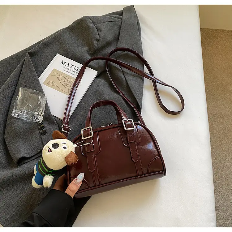 Women's Black Retro Crossbody Bag with Cute Bear Pendant — feature 38