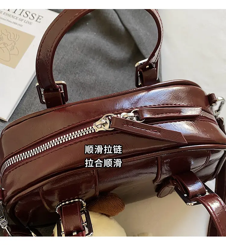 Women's Black Retro Crossbody Bag with Cute Bear Pendant — feature 5