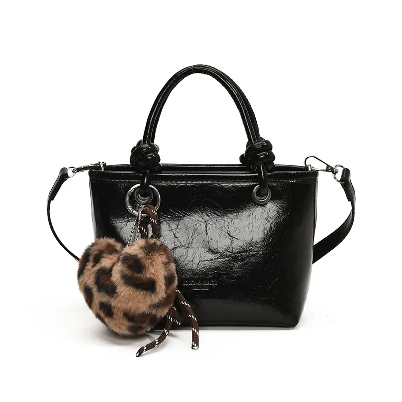 Black Croc Texture Shoulder Bag for Women - Image 9