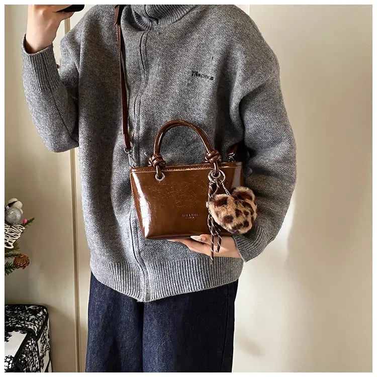 Black Croc Texture Shoulder Bag for Women — feature 13