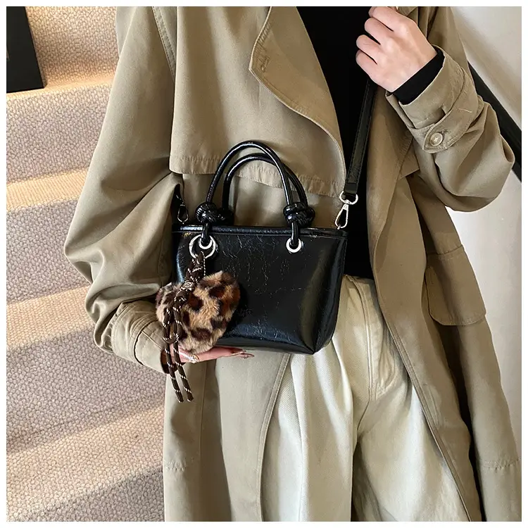 Black Croc Texture Shoulder Bag for Women — feature 16