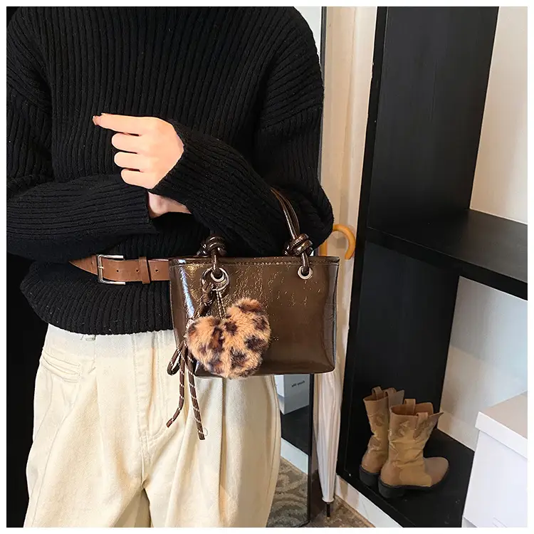 Black Croc Texture Shoulder Bag for Women — feature 17