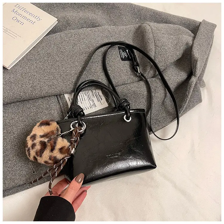 Black Croc Texture Shoulder Bag for Women — feature 21