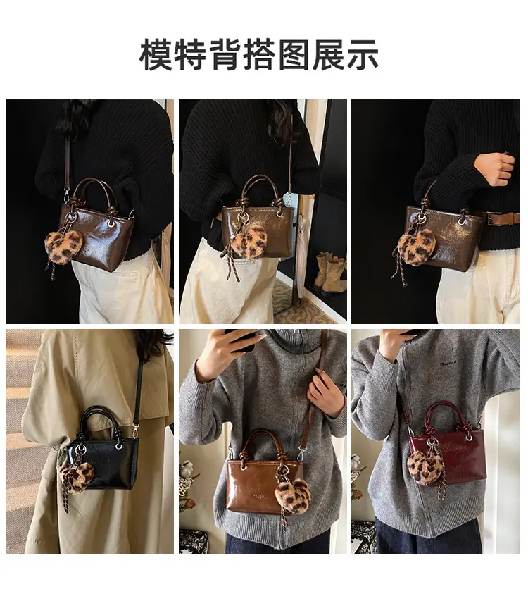 Black Croc Texture Shoulder Bag for Women — feature 7
