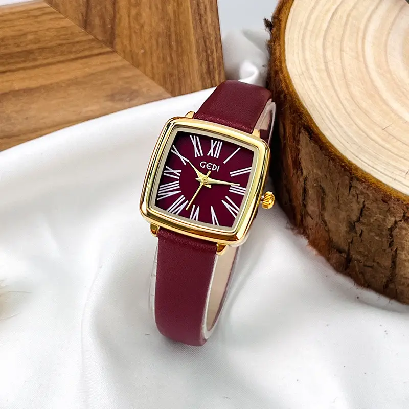 Goldie Women's Red Leather Band Quartz Watch