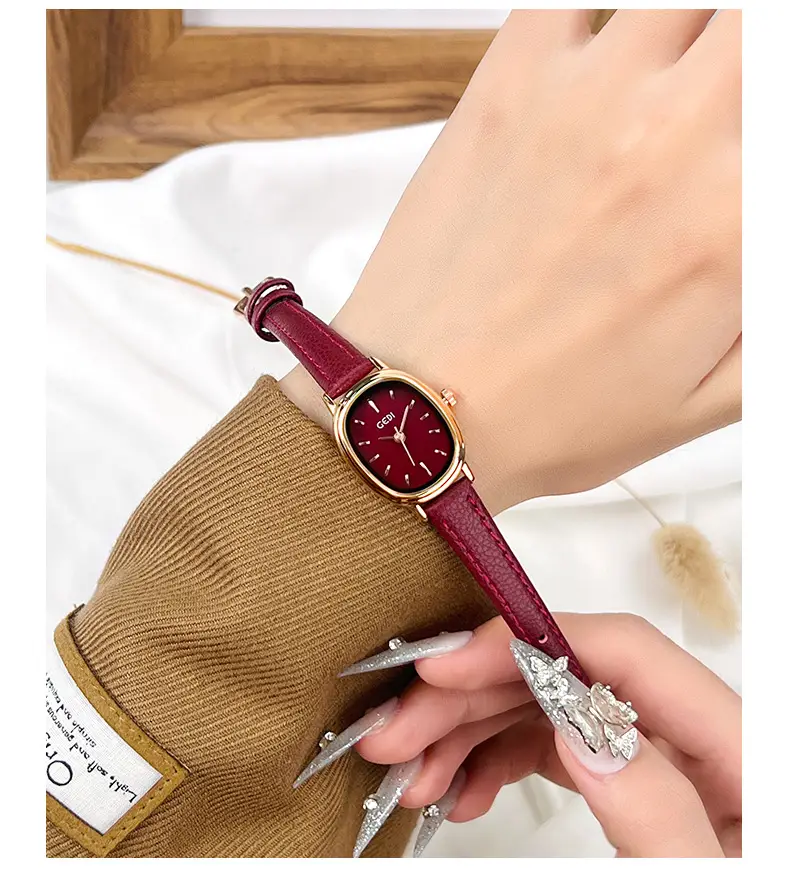 Goldie Women's Red Leather Band Quartz Watch — feature 10