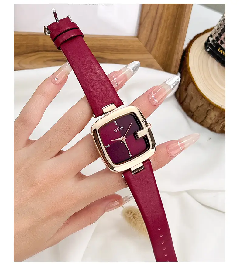 Goldie Women's Red Leather Band Quartz Watch — feature 12