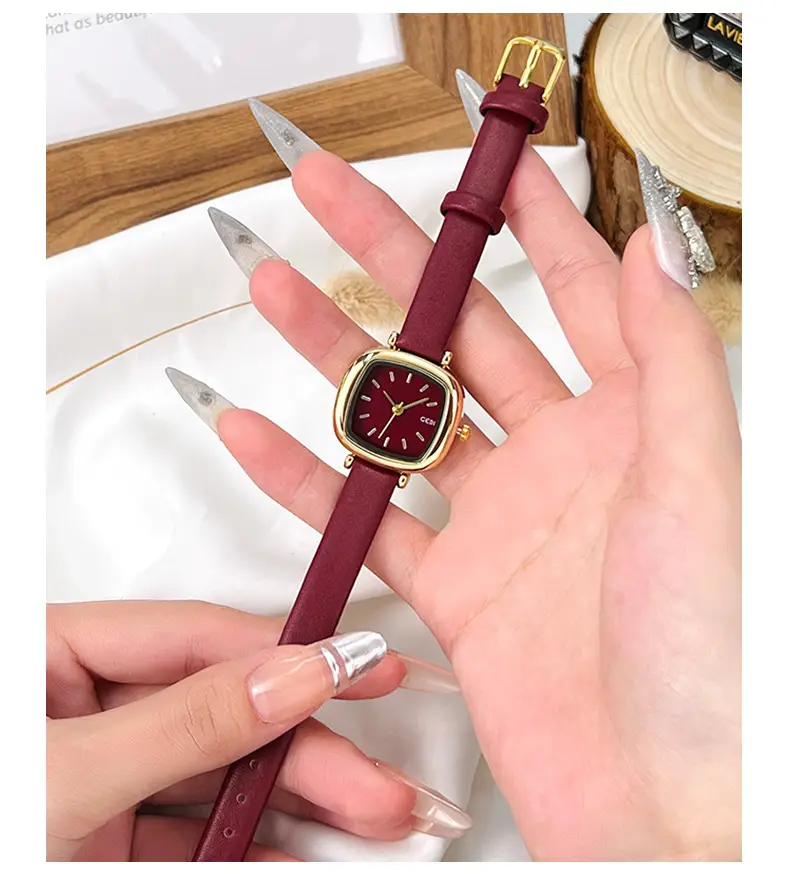 Goldie Women's Red Leather Band Quartz Watch — feature 13