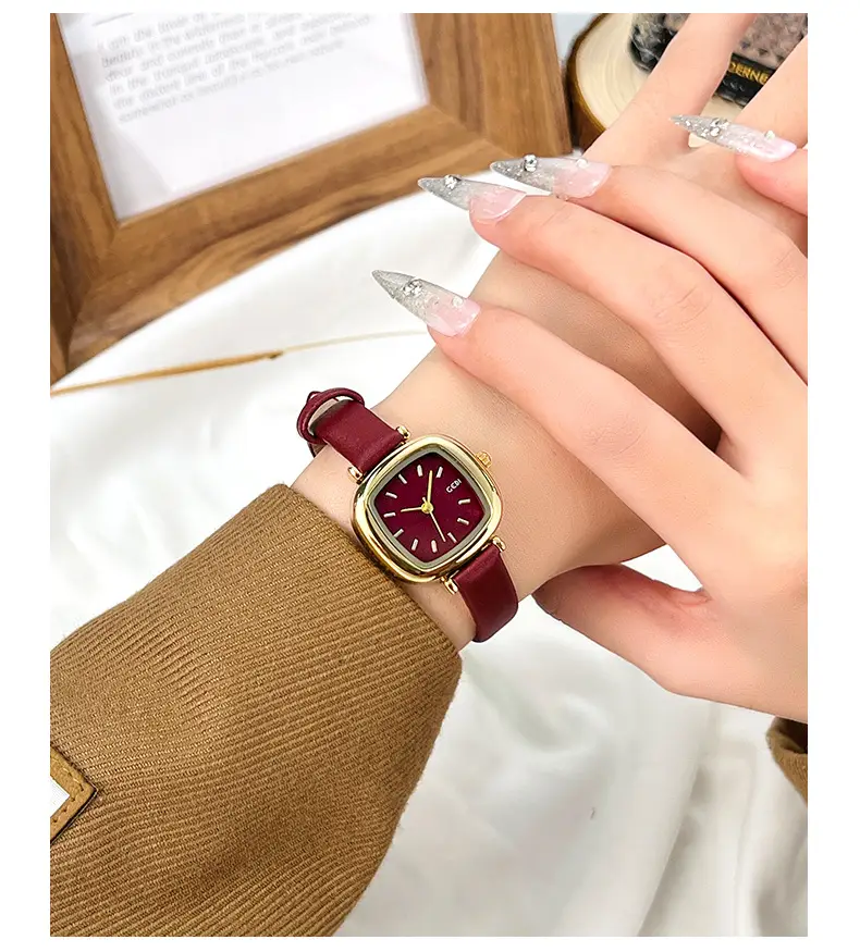 Goldie Women's Red Leather Band Quartz Watch — feature 14