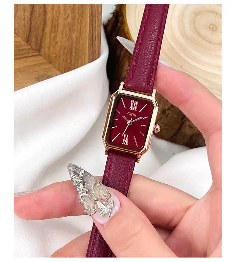 Goldie Women's Red Leather Band Quartz Watch — feature 15