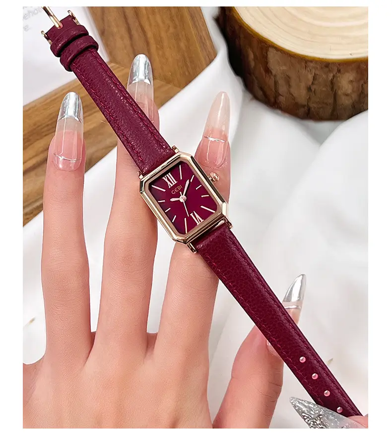 Goldie Women's Red Leather Band Quartz Watch — feature 16