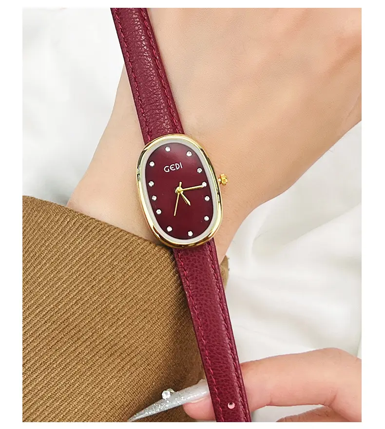 Goldie Women's Red Leather Band Quartz Watch — feature 17