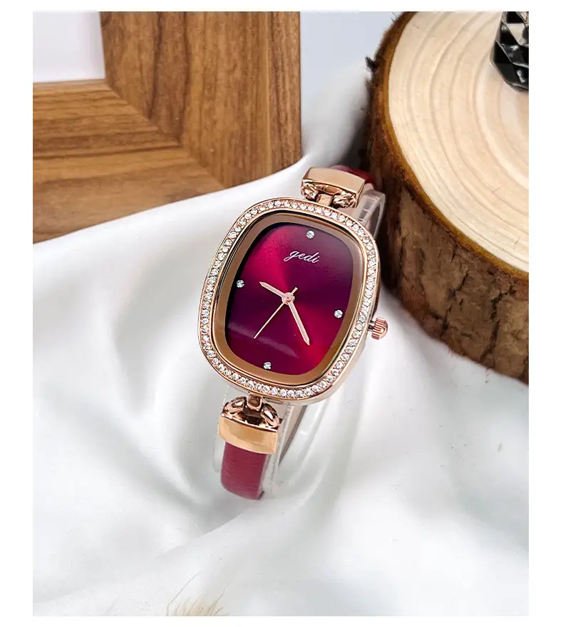 Goldie Women's Red Leather Band Quartz Watch — feature 18