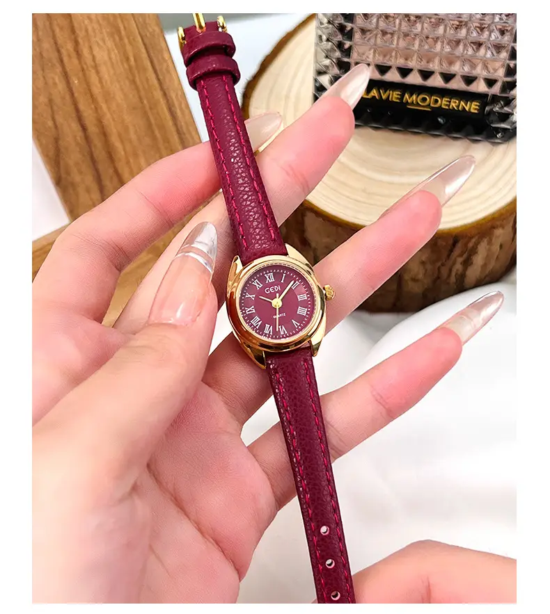Goldie Women's Red Leather Band Quartz Watch — feature 19