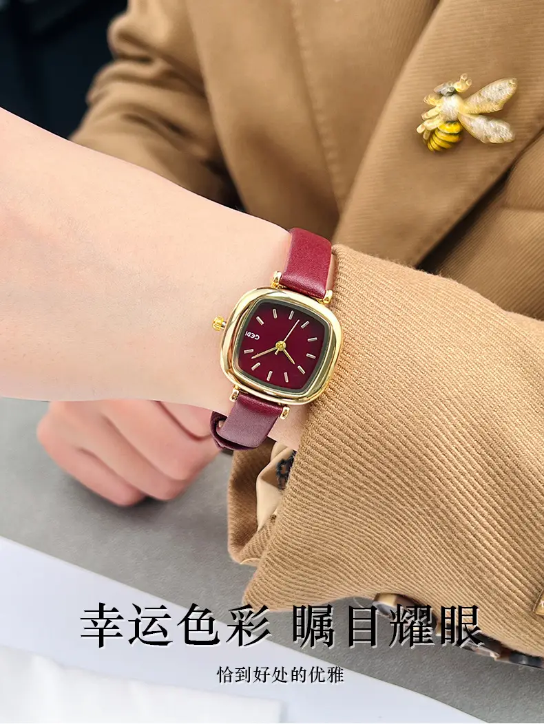 Goldie Women's Red Leather Band Quartz Watch — feature 2